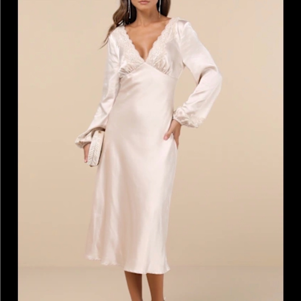 Lulu's Cream Satin Midi Dress